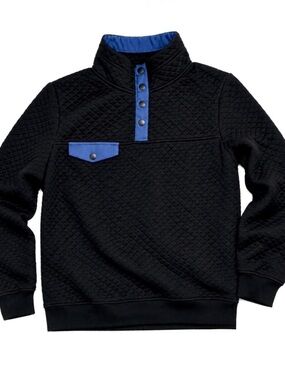 Men's Black Quilted Zip-Neck Sweater with Blue Trim